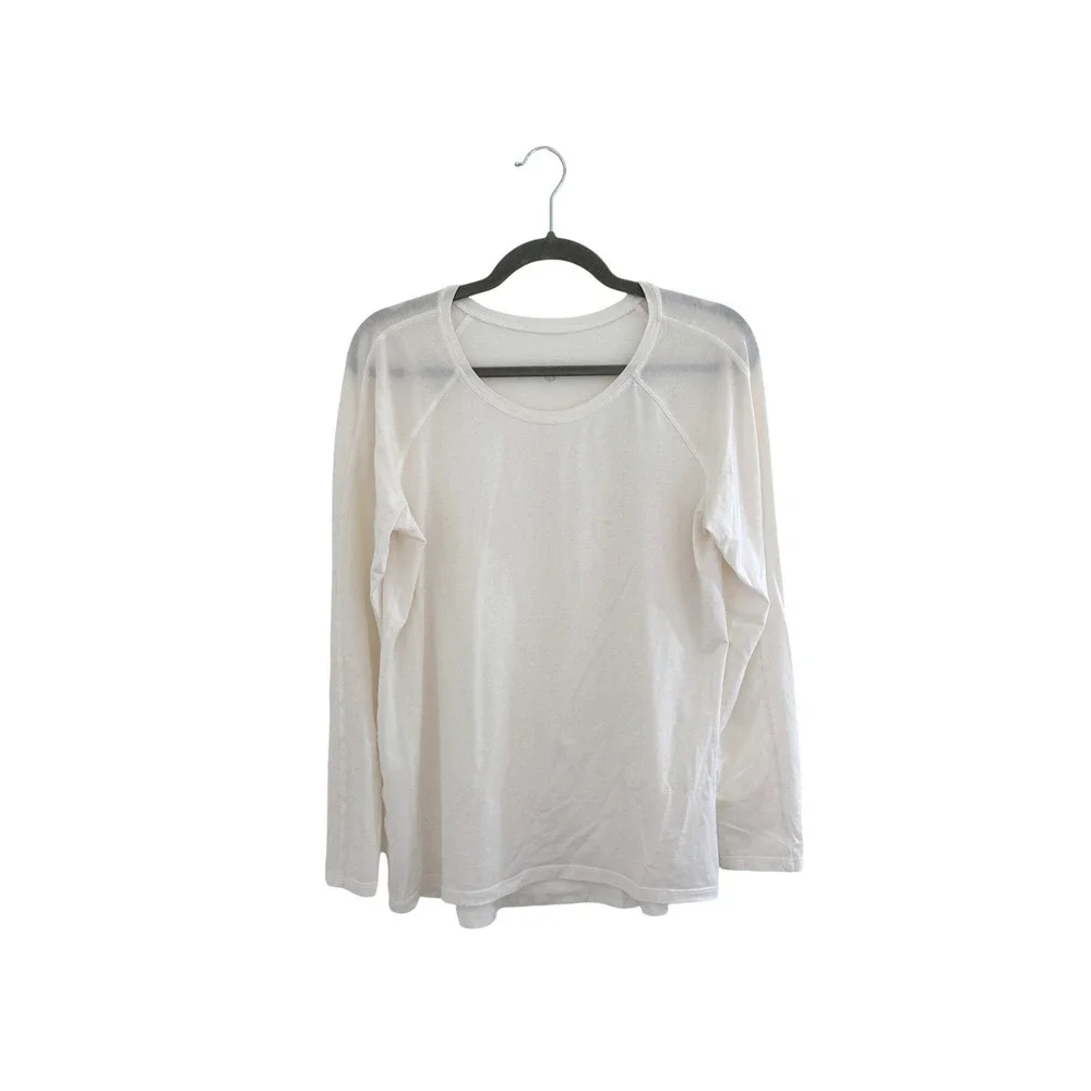 Lululemon Womens White Cream Raglan Long Sleeve Athletic Top Shirt Sport 8 M‎